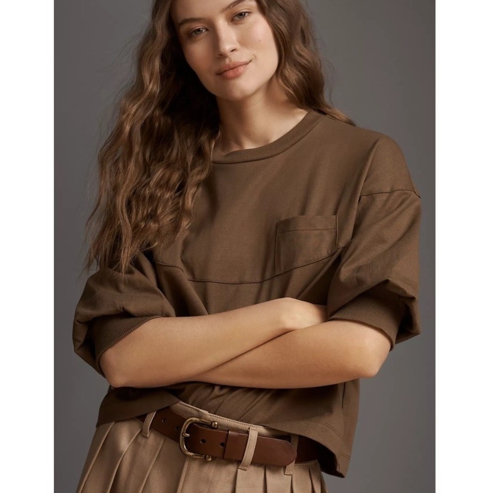 Maeve Half-Sleeve Pocket Tee Olive NWT SIZE S